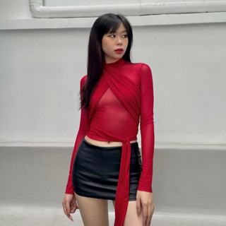 Áo lưới thun đỏ dài tay cá tính cột dây nhiều kiểu - SIENNA BLOUSE BY FEIIN