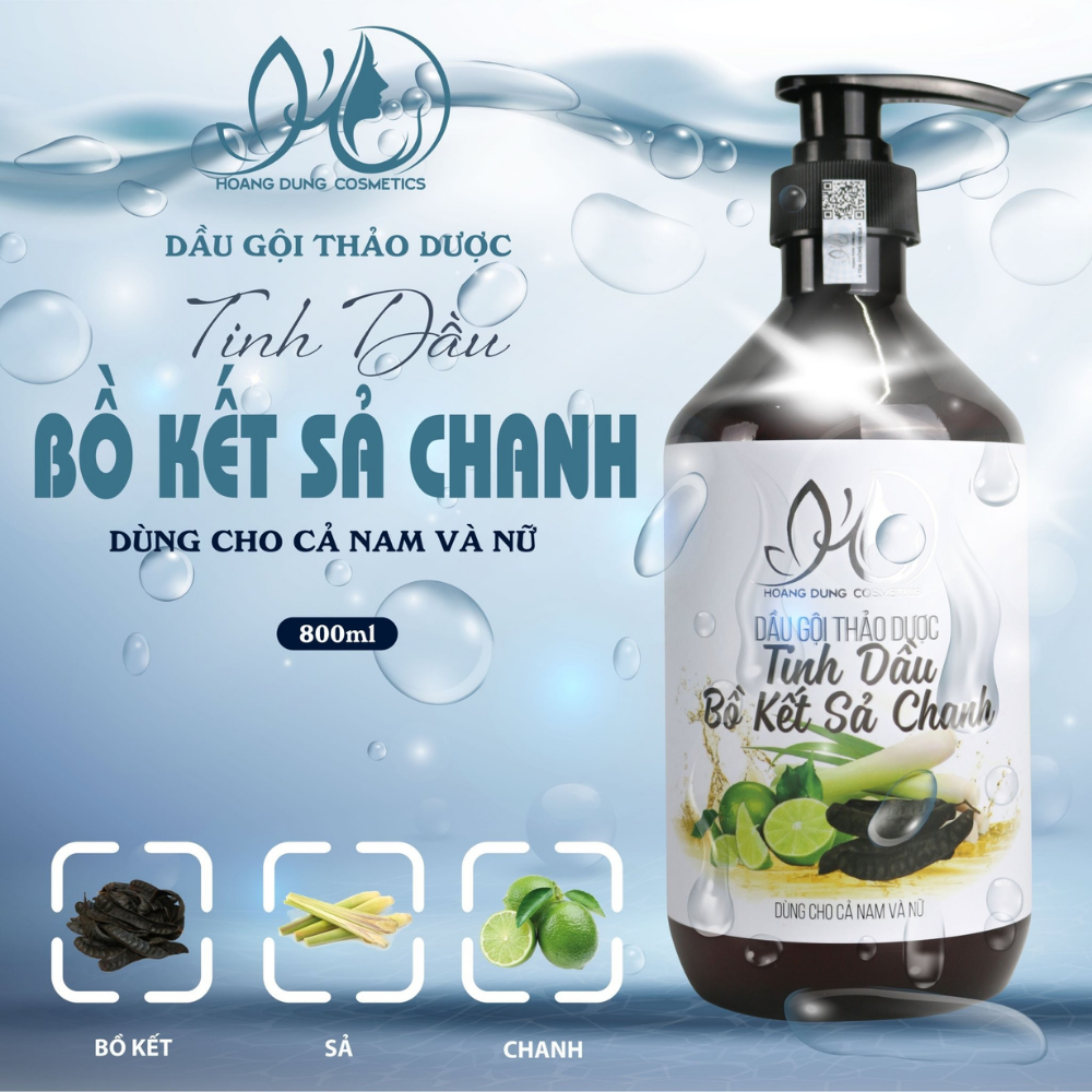 Dầu gội thảo dược tinh dầu Bồ Kết Sả Chanh Hoàng Dũng Cosmetics 800ml kích thích mọc tóc giúp mềm mượt