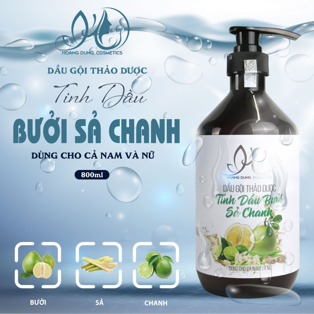 Dầu gội thảo dược tinh dầu Bưởi Sả Chanh Hoàng Dũng Cosmetics 800ml kích thích mọc tóc giúp mềm mượt