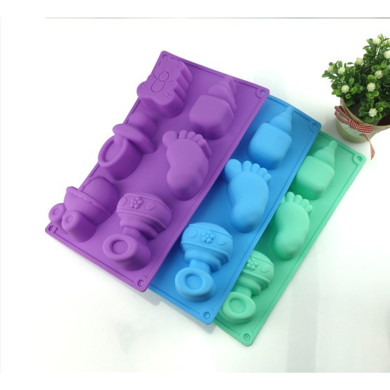 Khuôn Silicon Làm Rau câu Thôi Nôi Xe Đẩy Bình Sữa Bàn Chân Em Bé