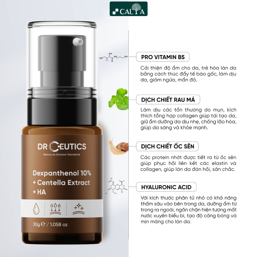 Tinh Chất Serum DrCeutics B5 Cấp Ẩm Và Phục Hồi Da Dexpanthenol 10% + Centella Extract + HA 30g