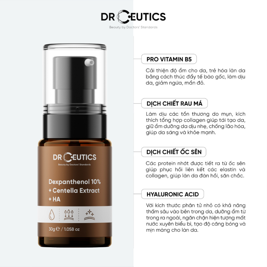 Tinh Chất Serum DrCeutics B5 Cấp Ẩm Và Phục Hồi Da Dexpanthenol 10% + Centella Extract + HA 30g