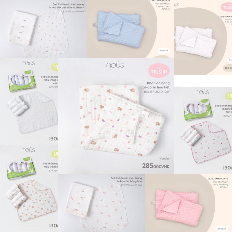 Khăn Sữa và khăn tắm Nous Cho Bé Các Màu Kháng Khuẩn, Thấm Hút Mồ Hôi