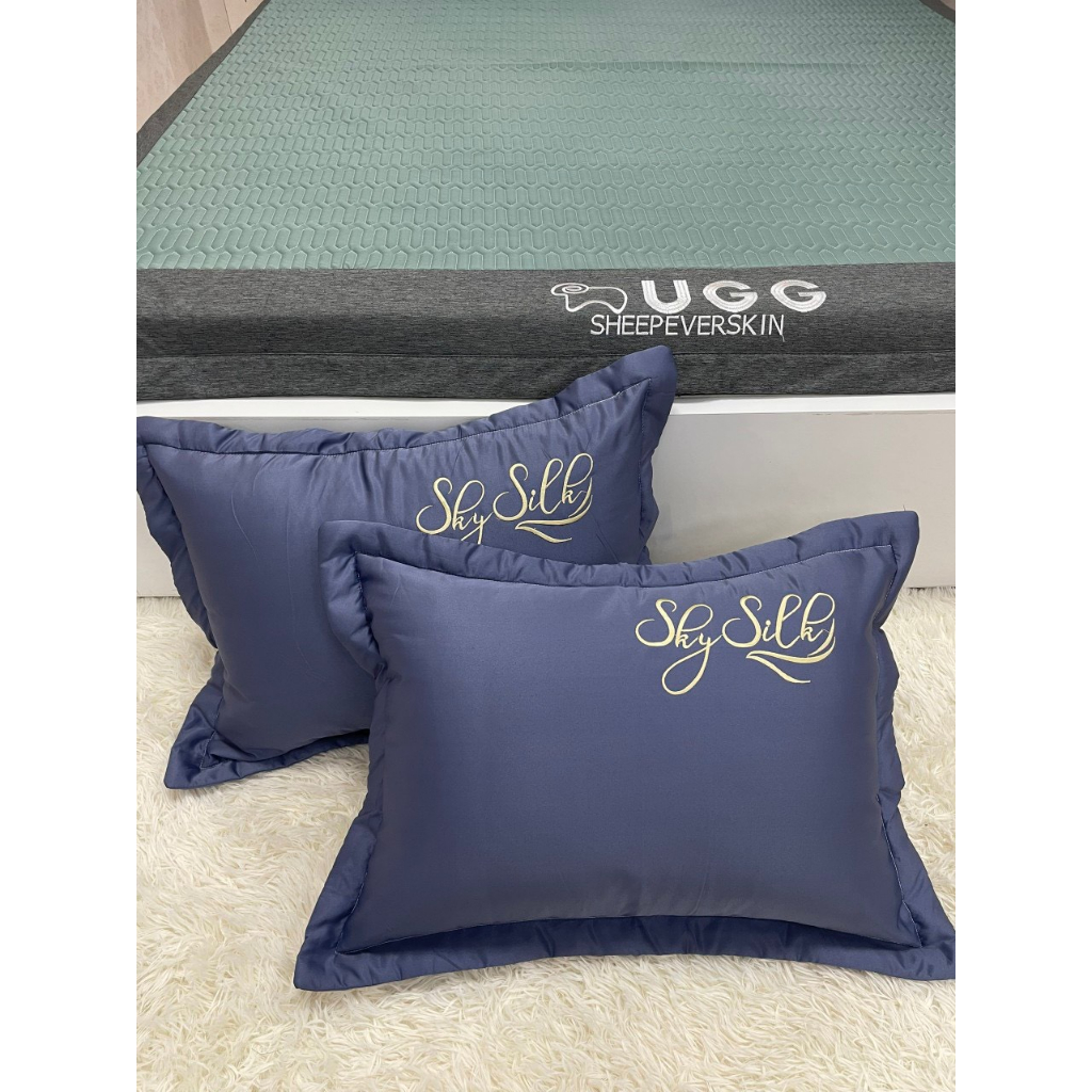 Gối ngủ kèm ruột bông hạt tinh khiết phi lụa Sky Silk mềm mại êm ái kháng khuẩn size 50x70cm