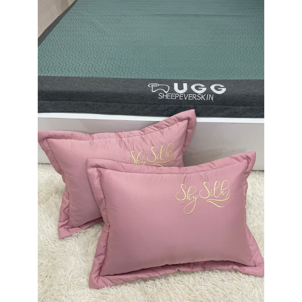 Gối ngủ kèm ruột bông hạt tinh khiết phi lụa Sky Silk mềm mại êm ái kháng khuẩn size 50x70cm