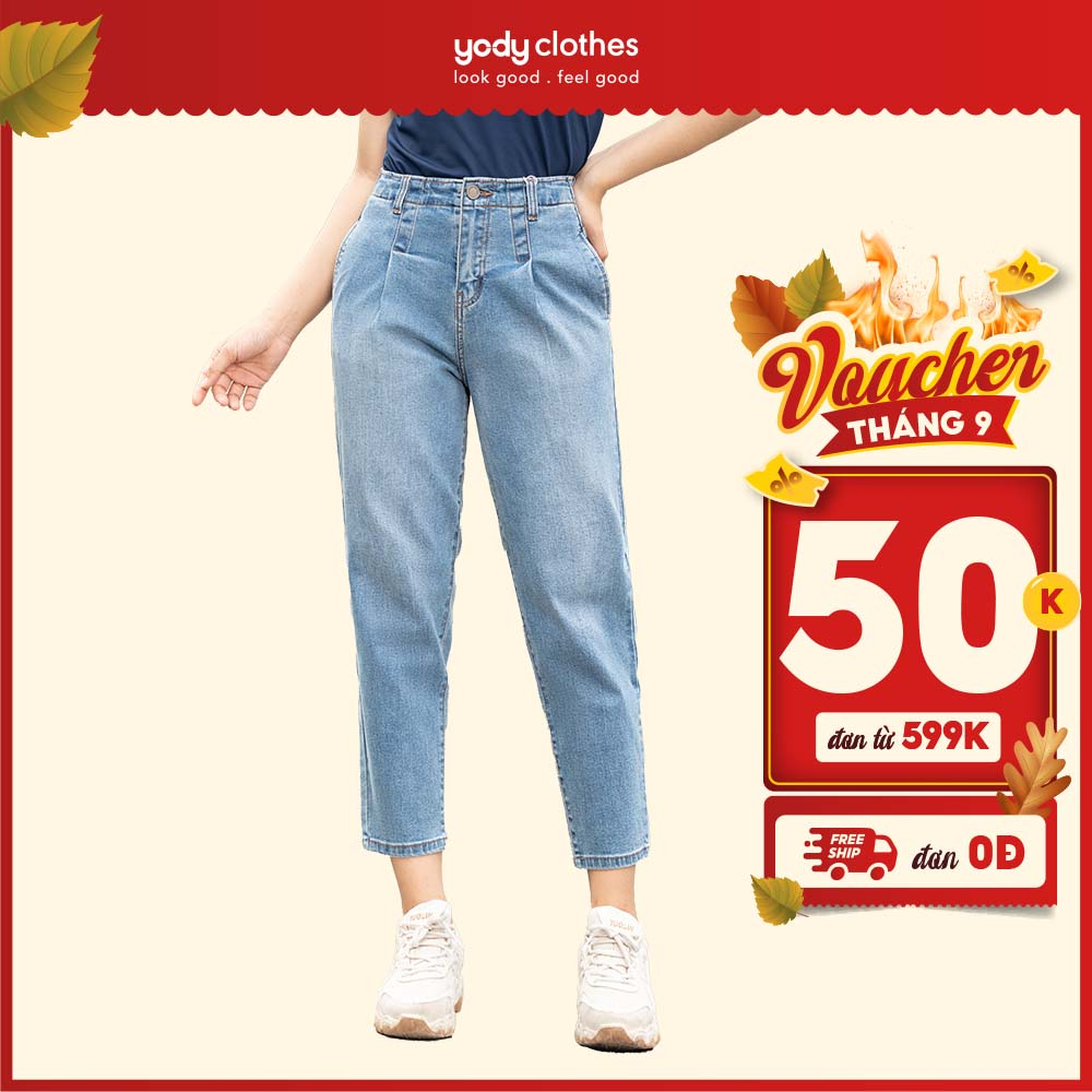 Quần jean nữ baggy cạp liền co giãn YODY lưng cao tốt tôn dáng dáng basic QJN3076