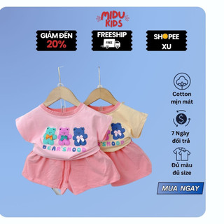 Quần áo trẻ em bé gái chất cotton Hàn, mềm mát, hình in 6D không bong chóc mẫu gấu xinh cực cute cho bé hiệu nhà MiDuKid