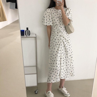 váy suông chấm bi dúm eo