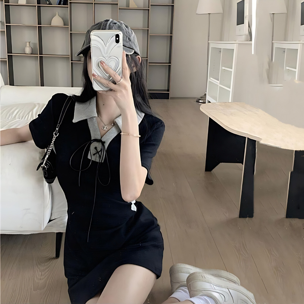 Đầm Body Ngắn Polo Có Cổ Viền Trắng Đầm Váy Đi Chơi Dạo Phố Năng Động Hack Dáng Siêu Đỉnh Ôm Body Sexy 2 Màu LOTERY D001