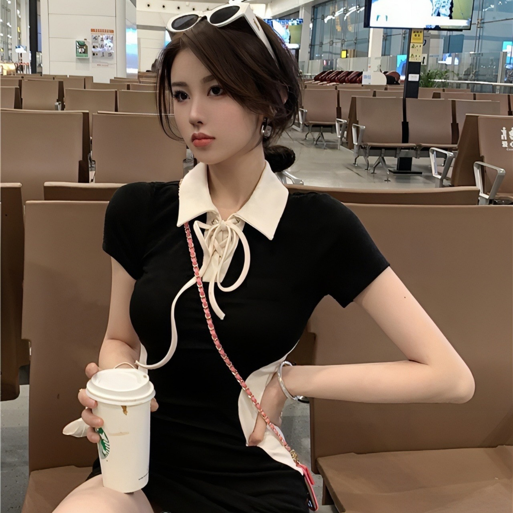 Đầm Body Ngắn Polo Có Cổ Viền Trắng Đầm Váy Đi Chơi Dạo Phố Năng Động Hack Dáng Siêu Đỉnh Ôm Body Sexy 2 Màu LOTERY D001