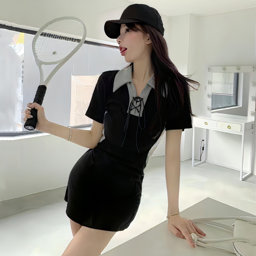 Đầm Body Ngắn Polo Có Cổ Viền Trắng Đầm Váy Đi Chơi Dạo Phố Năng Động Hack Dáng Siêu Đỉnh Ôm Body Sexy 2 Màu LOTERY D001