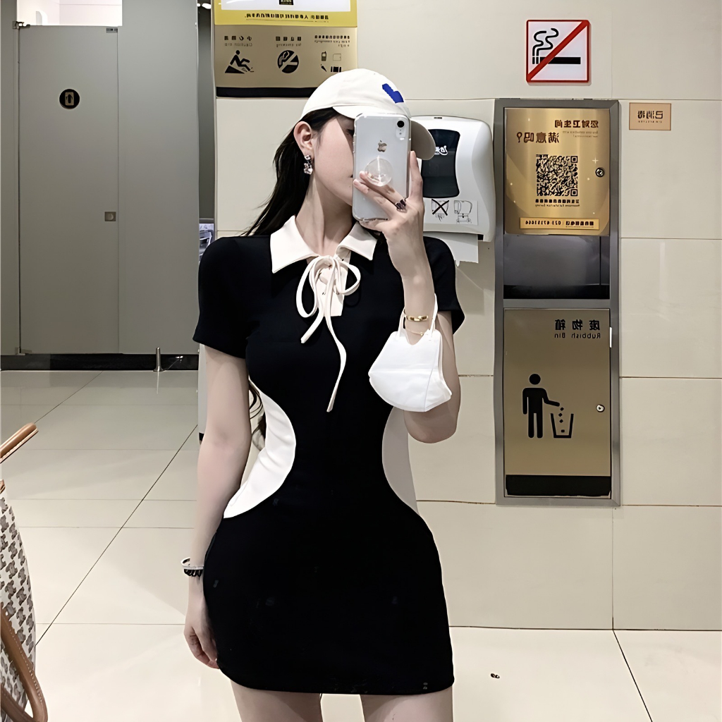 Đầm Body Ngắn Polo Có Cổ Viền Trắng Đầm Váy Đi Chơi Dạo Phố Năng Động Hack Dáng Siêu Đỉnh Ôm Body Sexy 2 Màu LOTERY D001