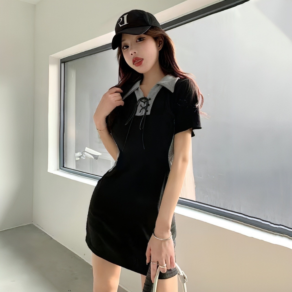 Đầm Body Ngắn Polo Có Cổ Viền Trắng Đầm Váy Đi Chơi Dạo Phố Năng Động Hack Dáng Siêu Đỉnh Ôm Body Sexy 2 Màu LOTERY D001
