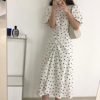 váy suông chấm bi dúm eo
