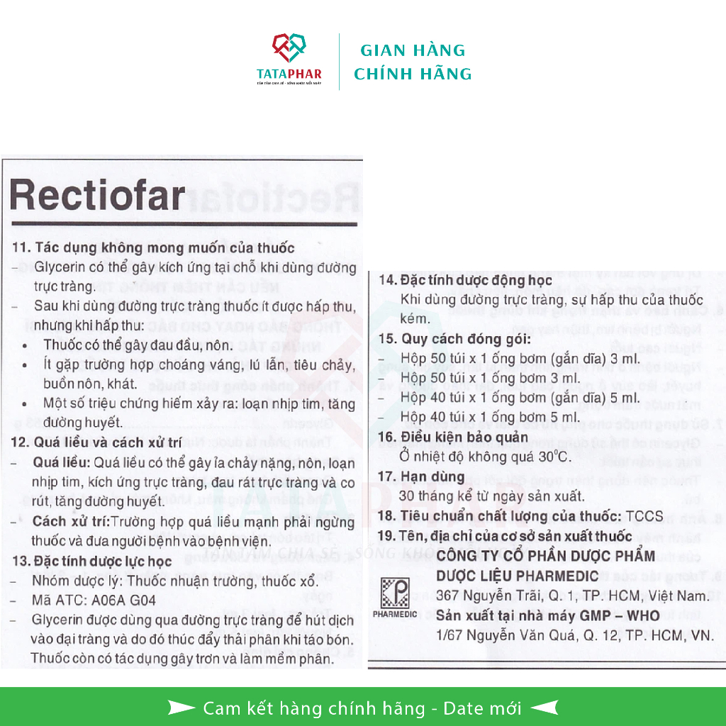 RECTIOFAR - Dung dịch bơm trực tràng Rectiofar 3ml, 5ml - Hỗ trợ khi táo bón - Chính hãng