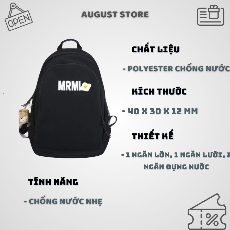 Balo MR MI nam nữ chống nước, Balo đi học phong cách Ulzzang - Balo August
