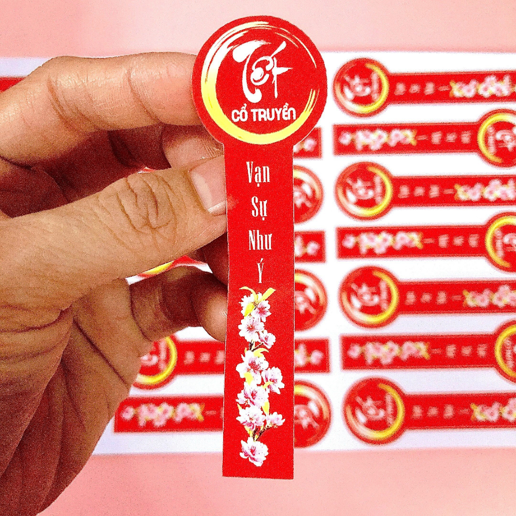Set 45 Tem Dán Niêm Phong Hộp, Lọ, Hủ Bánh Mứt, Hộp Quà Ngày Tết 🎀 Decal Dán Tết Chống Nước Cắt Sẵn.