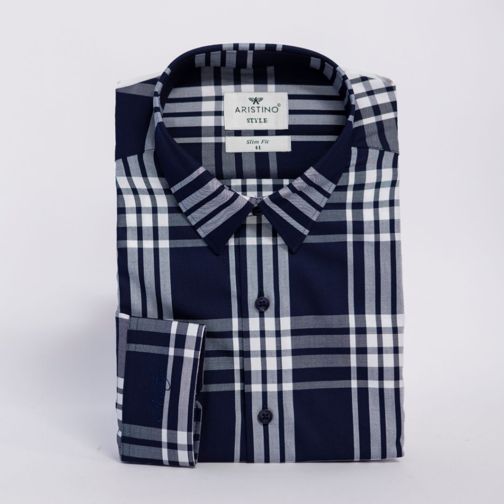 Áo sơ mi nam dài tay ARISTINO phom dáng slim fit, thiết kế đơn giản với màu xanh tím than lịch lãm - ALS00803