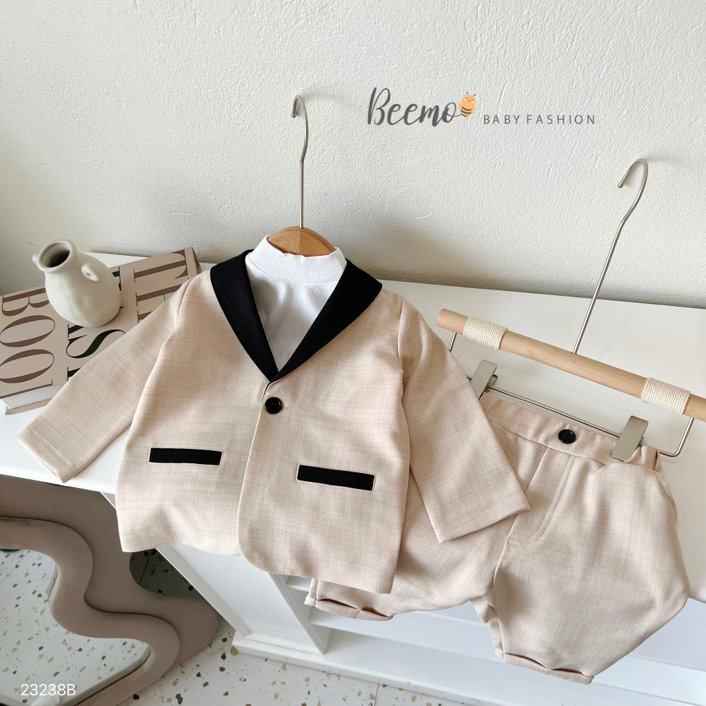 Set bộ vest Beemo cho bé trai, cổ sam, 2 chi tiết , vải xước Hàn mềm mịn, sang chảnh 23238B