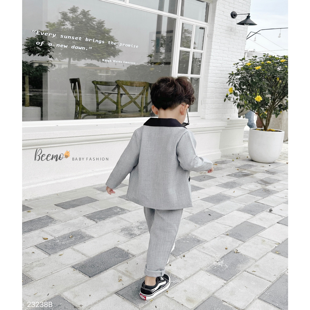 Set bộ vest Beemo cho bé trai, cổ sam, 2 chi tiết ( không kèm áo trong ), vải xước Hàn mềm mịn, sang chảnh 23238B