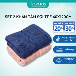 SET 2 Khăn Tắm Sợi Tre Bamboo Organic 60x120cm Cao Cấp, Dày dặn, Thấm Hút TAVANS
