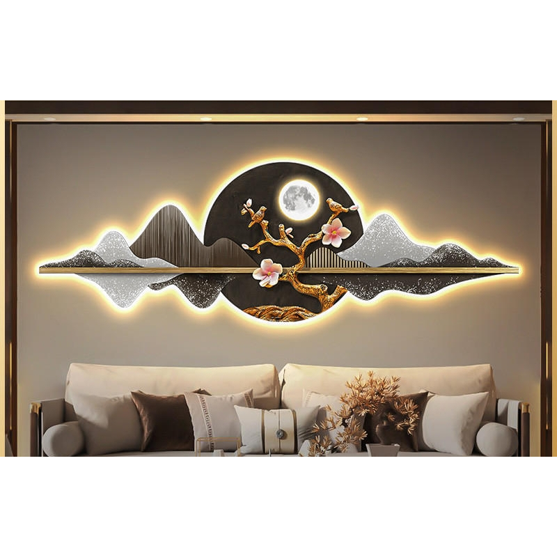 Đèn led decor phòng khách và tranh đèn led decor phòng, tranh tráng gương decor khách ngủ có sẵn đèn led và dây cắm diện