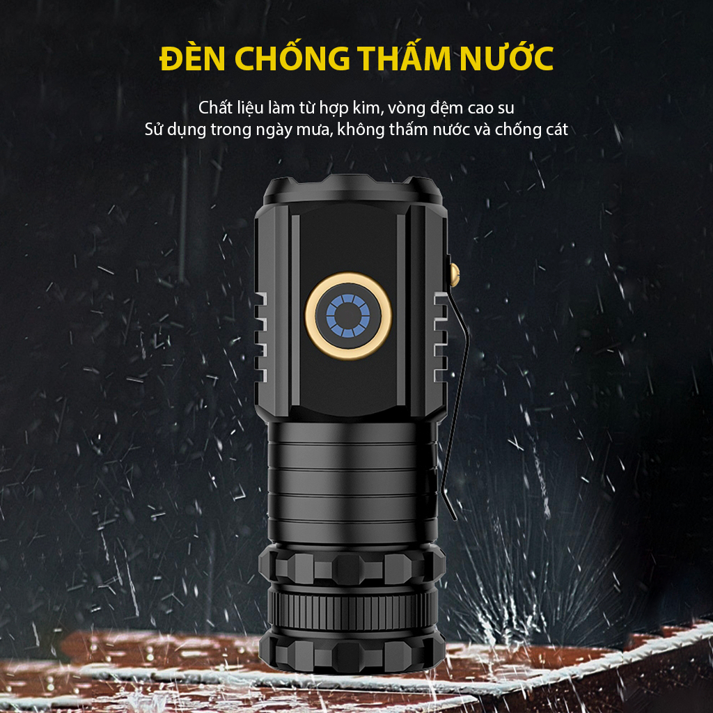 Đèn Pin Mini Cầm Tay Siêu Nhỏ Siêu Sáng 3 Chế Độ Đèn SmartVN Vỏ Nhôm Chống Nước Tặng kèm cáp sạc