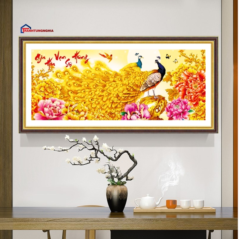 Tranh đính đá công gia hòa vạn sự hưng 1m08 x 50cm
