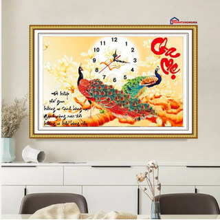 Tranh đính đá DF162 VS063 (80cm x 55cm), tranh thêu đồng hồ cha mẹ công LV3449 222789 (70cm x 50cm)
