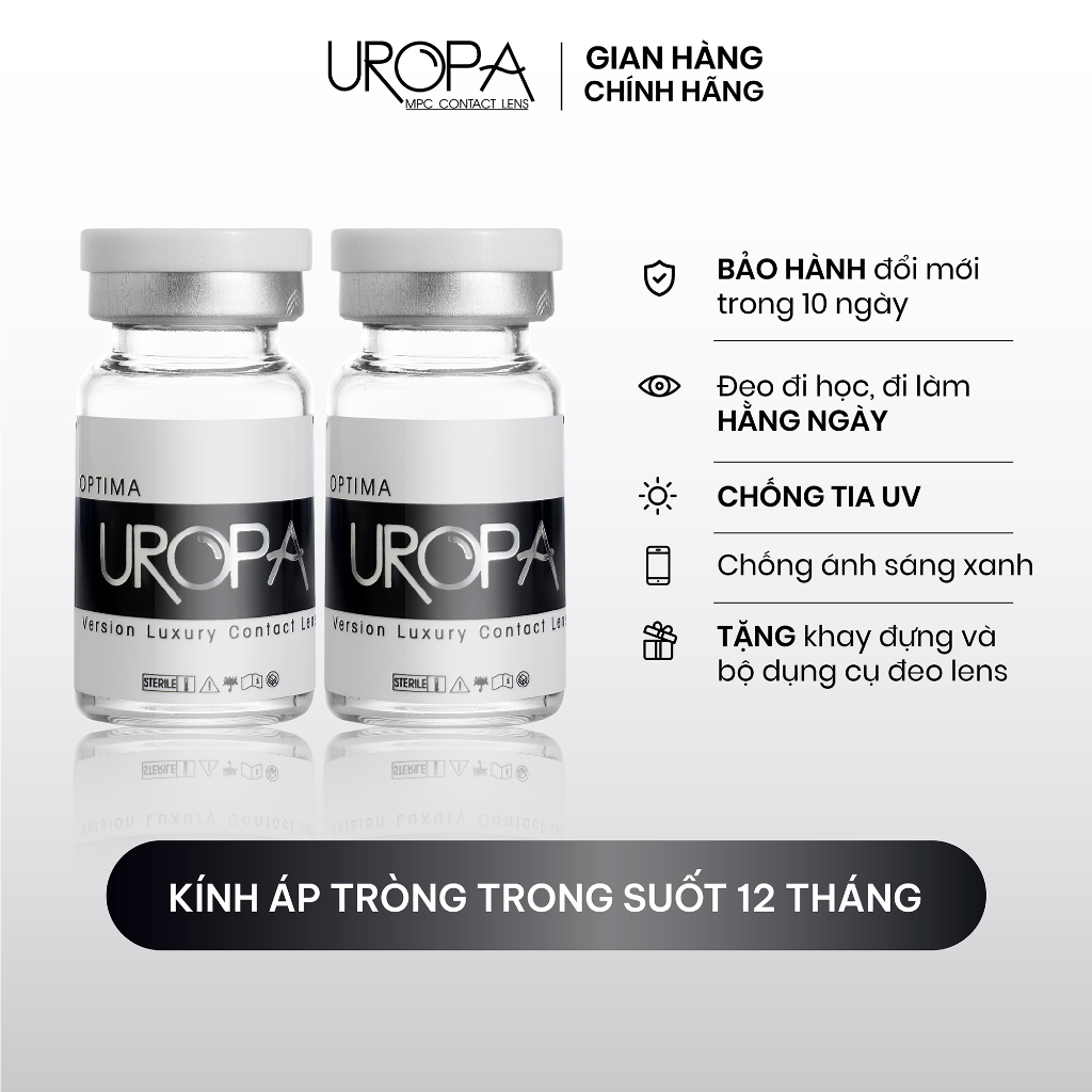 Kính áp tròng sử dụng hằng ngày UROPA: Trong suốt, Chống tia UV, ánh sáng xanh