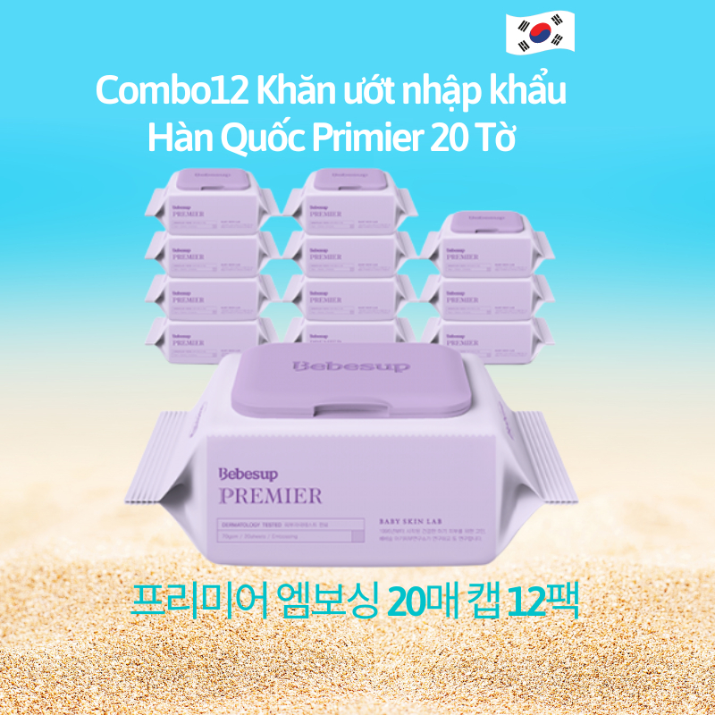 Combo 12 Gói Khăn Ướt Hàn Quốc Bebesup Primier 20 Tờ/ Gói Thương Hiệu Bebesup