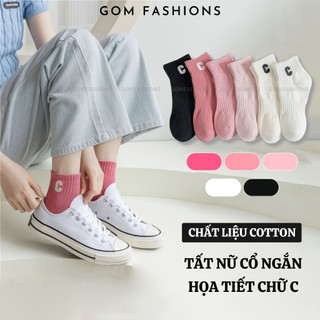 Vớ cổ ngắn nữ GOMTAT hoạ tiết chữ C, chất liệu cotton dày dặn êm ái, khử khuẩn thoáng khí  -NGANCHUC-UYE-7004-1DOI