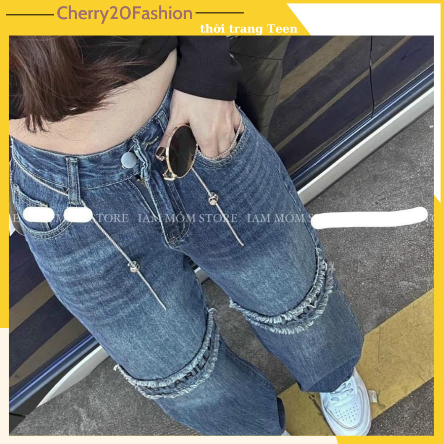 Quần bò jeans ống suông nữ phối thêu chữ, quần bò ống rộng phong cách cá tính mix đồ  gì cũng bao đẹp lên dáng chuẩn