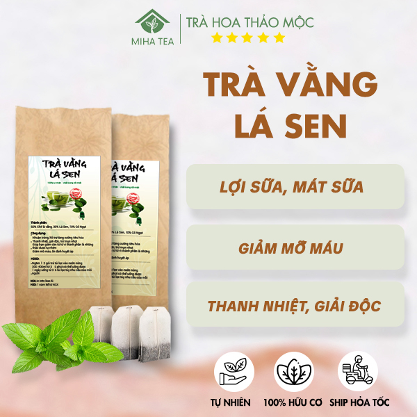 Trà vằng lá sen giảm cân, tan mỡ, detox, lợi sữa gói 30 túi lọc - MIHA Tea