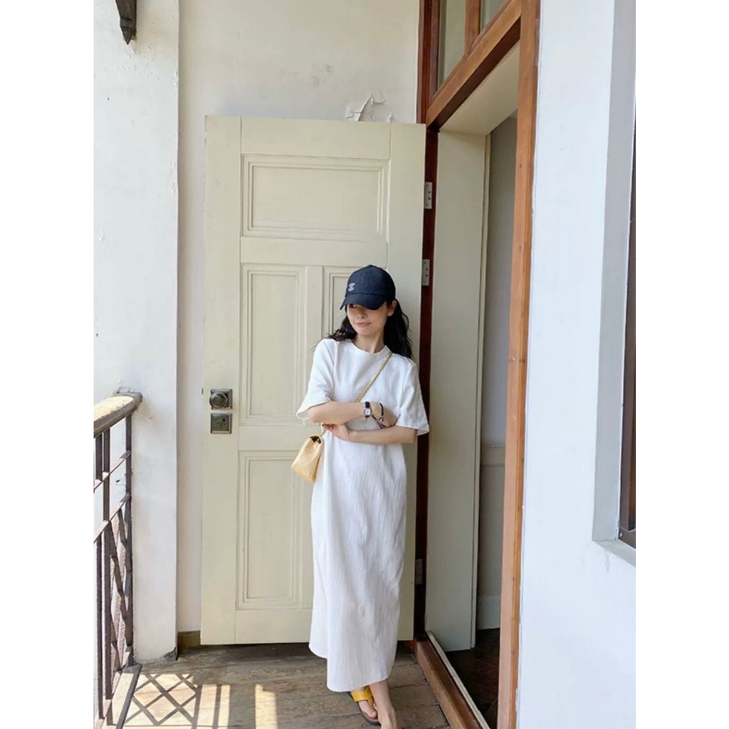 Váy nữ đầm mặc nhà trơn màu trắng giá rẻ SL