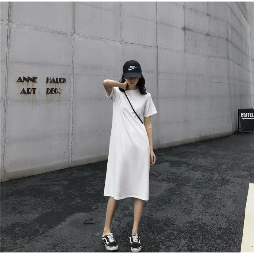 Váy nữ đầm mặc nhà trơn màu trắng giá rẻ SL