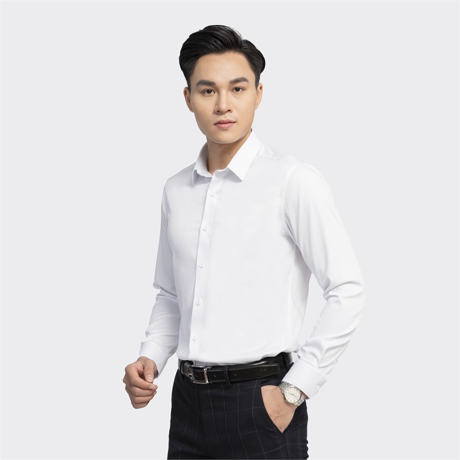 Áo sơ mi nam dài tay ARISTINO Slim Fit ôm nhẹ vừa vặn, màu trắng đơn giản nhưng tinh tế, ấn tượng  - ALSR27
