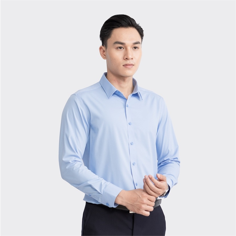 Áo sơ mi nam dài tay ARISTINO Slim Fit ôm nhẹ, màu xanh solid tinh tế, ấn tượng  - ALSR34