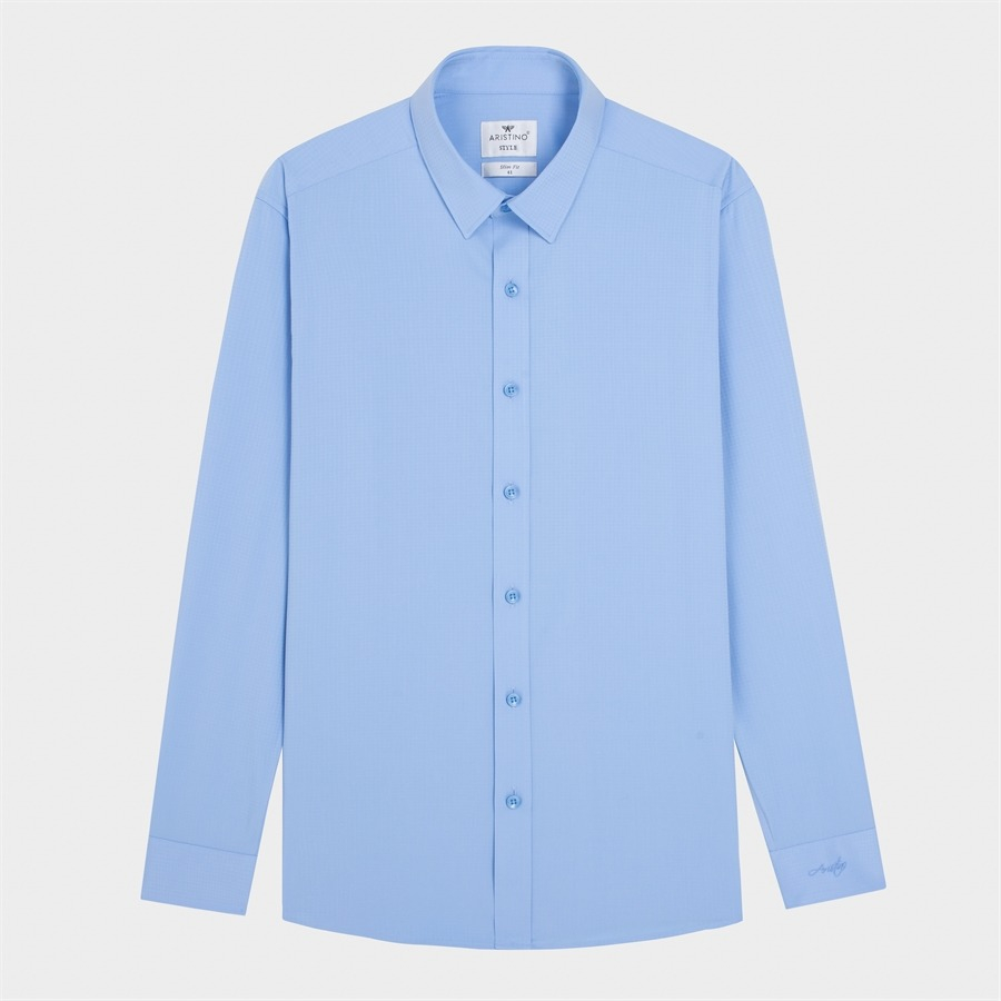 Áo sơ mi nam dài tay ARISTINO Slim Fit ôm nhẹ, màu xanh solid tinh tế, ấn tượng  - ALSR34
