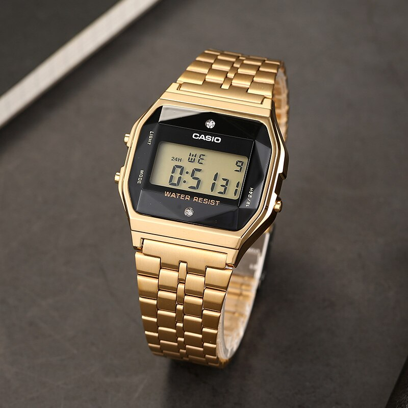 Đồng hồ Casio nam nữ điện tử A159WGED-1DF dây kim loại chính hãng