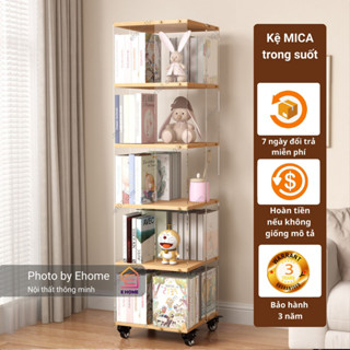 Kệ Gỗ Mica, Kệ Trưng Bày, Kệ sách mica EHOME Xoay Tròn 360 Độ Trong Suốt, Nhỏ Gọn, có bánh xe
