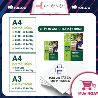 [GIẤY ẢNH CỰC HOT] Xấp = 50 Tờ Giấy In Ảnh Ngũ Sắc A4 2 mặt nhiều ĐL, in ảnh A3 2 mặt ĐL 230gsm giấy dày, lên màu đẹp