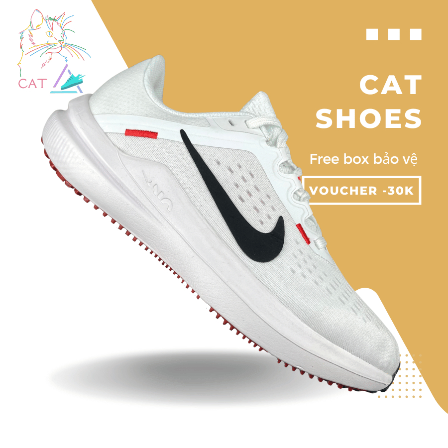 Giày Thể Thao Zoom Winflo 10 White Black Crimson, Zoom Winflo Trắng Móc Đen - Cat.Shoes