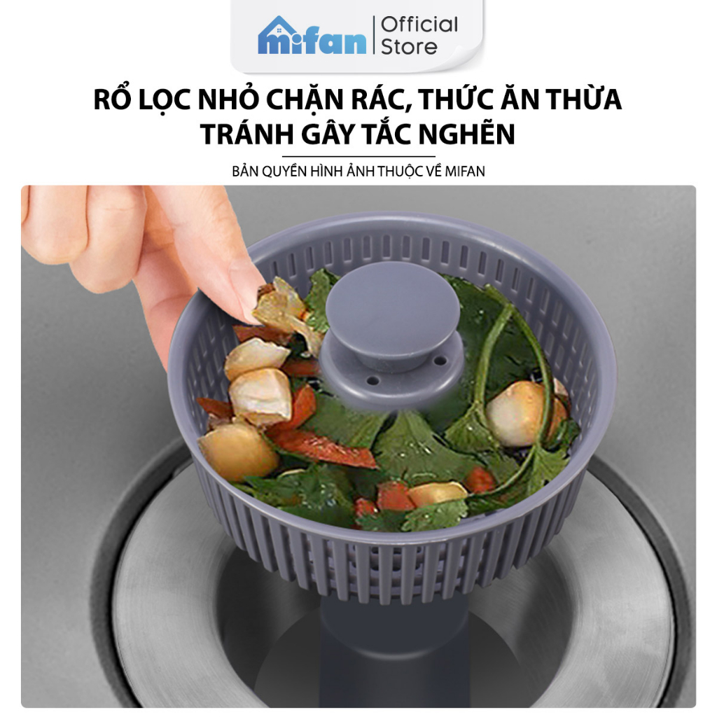 Bộ Lọc Rác Bồn Rửa Bát Inox 304 3 in 1 Mifan - Ngăn mùi hôi côn trùng, Nút chặn thoát nước, Khay giỏ lọc thức ăn thừa