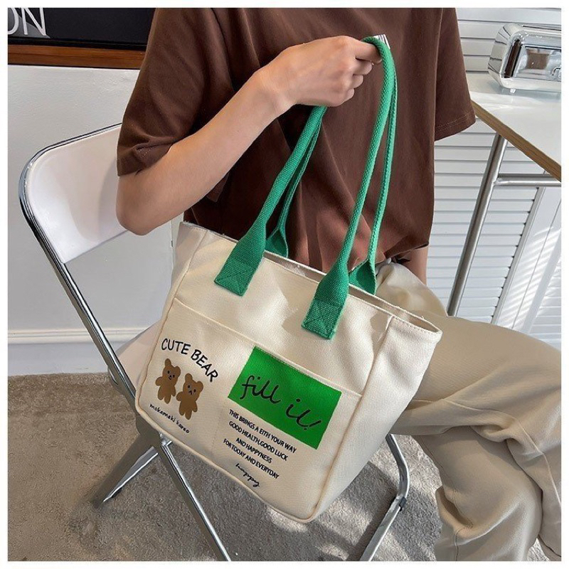 Túi tote nữ vải canvas có khoá kéo