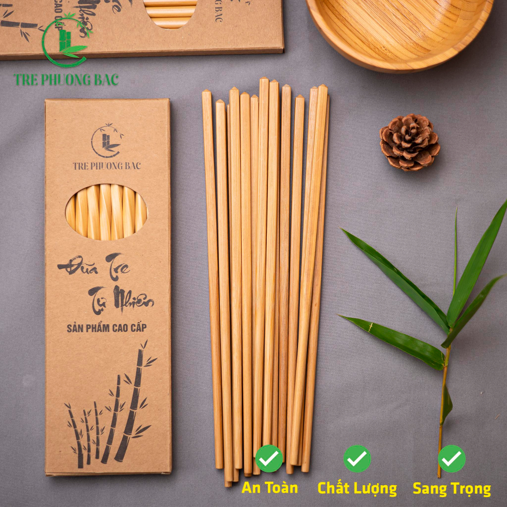 Đũa gỗ tre tây bắc TRE PHƯƠNG BẮC cao cấp, an toàn, tự nhiên, không hoá chất - (Hộp 10 đôi)