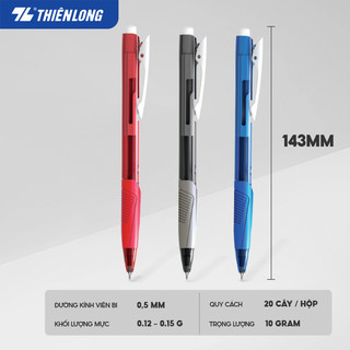 Combo 20 Bút bi Thiên Long TL-095 ngòi 0.5mm - Bút bi mực xanh/đỏ/đen kiểu dáng hiện đại, nét đều trơn