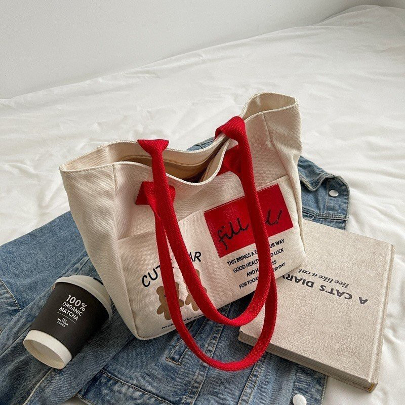 Túi tote nữ vải canvas có khoá kéo