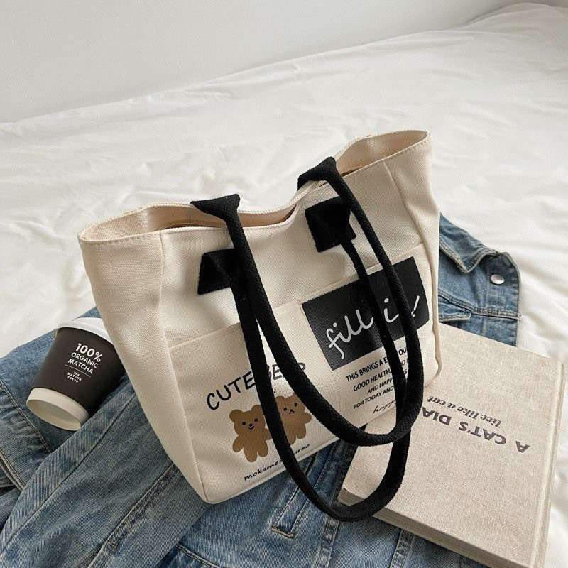 Túi tote nữ vải canvas có khoá kéo