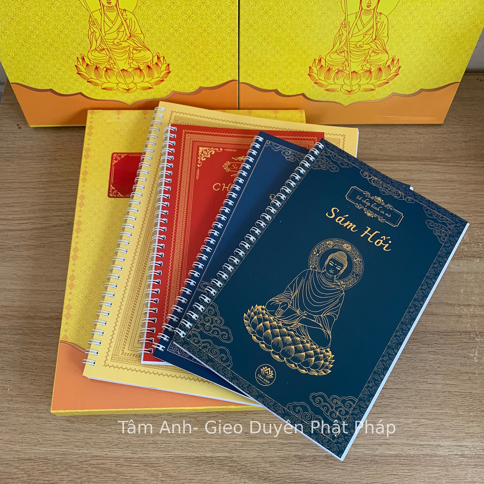 Combo 4 cuốn sổ chép kinh in mờ: Kinh Địa Tạng, Chú Đai Bi, Sám Hối, Kinh Dược Sư